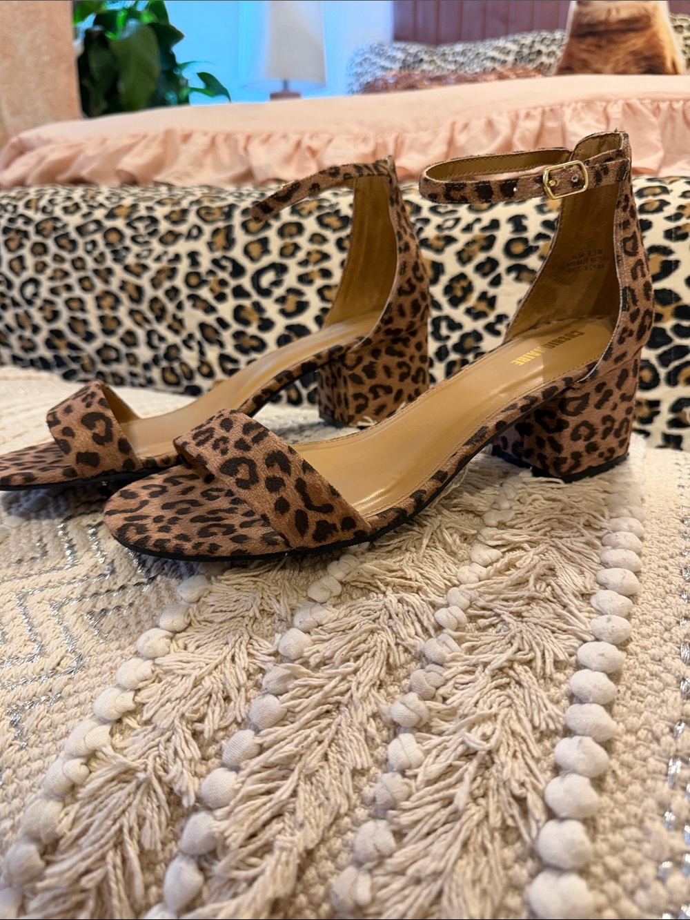 Leopard Print Ankle-Strap Block Heels - Brown
